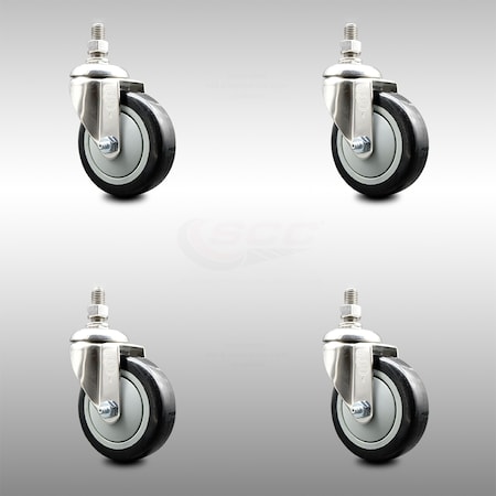 Service Caster 4 Inch 316SS Black Polyurethane Wheel Swivel 1/2 Inch Threaded Stem Caster Set SCC SCC-SS316TS20S414-PPUB-BLK-121315-4